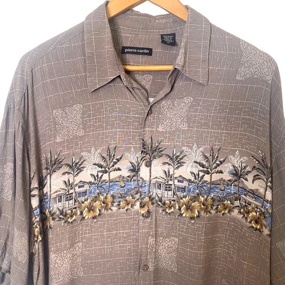 Vintage Pierre Cardin Rayon Tiki MCM Hawaiian Palm Tree Short Sleeve Shirt XL - Picture 3 of 8